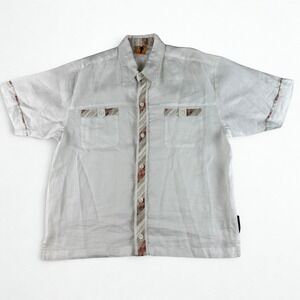Steve‎ Harvey Linen Shirt XL White Short Sleeve Button Up Retro Cuban Style